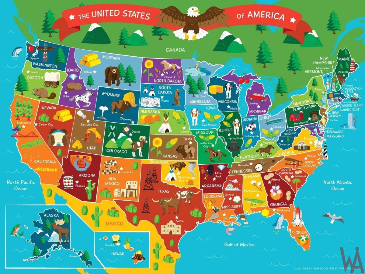 Carte des attractions touristiques des États-Unis