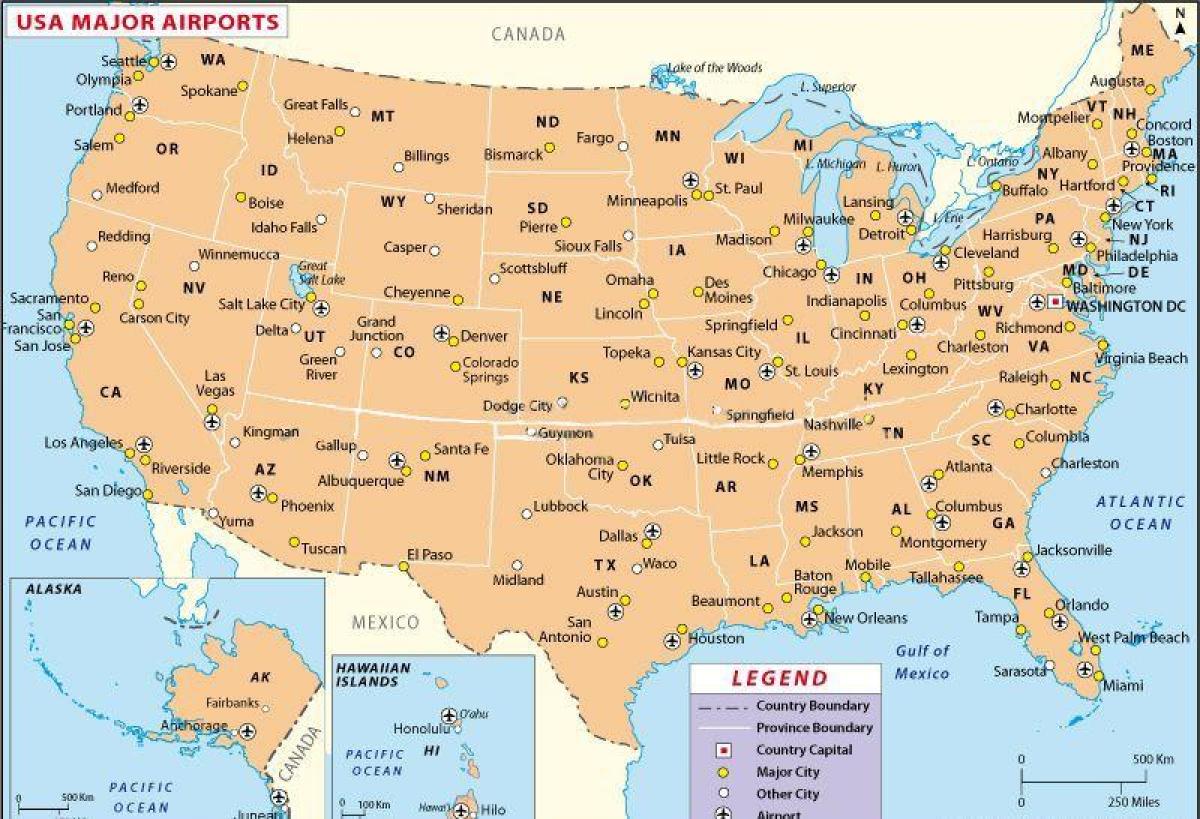 Carte des aéroports des États-Unis