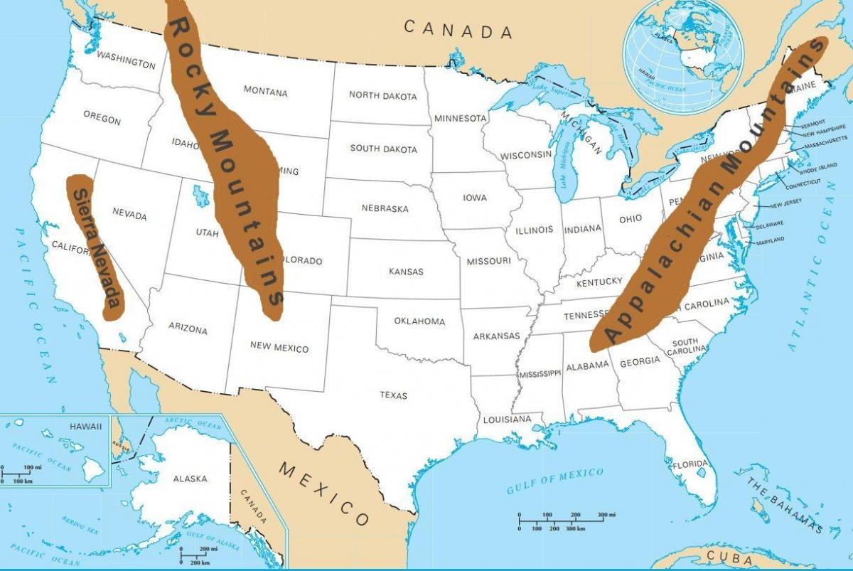 Montagnes de USA map