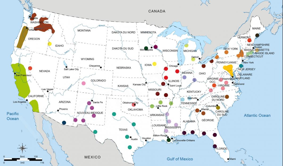Carte des vignobles des États-Unis