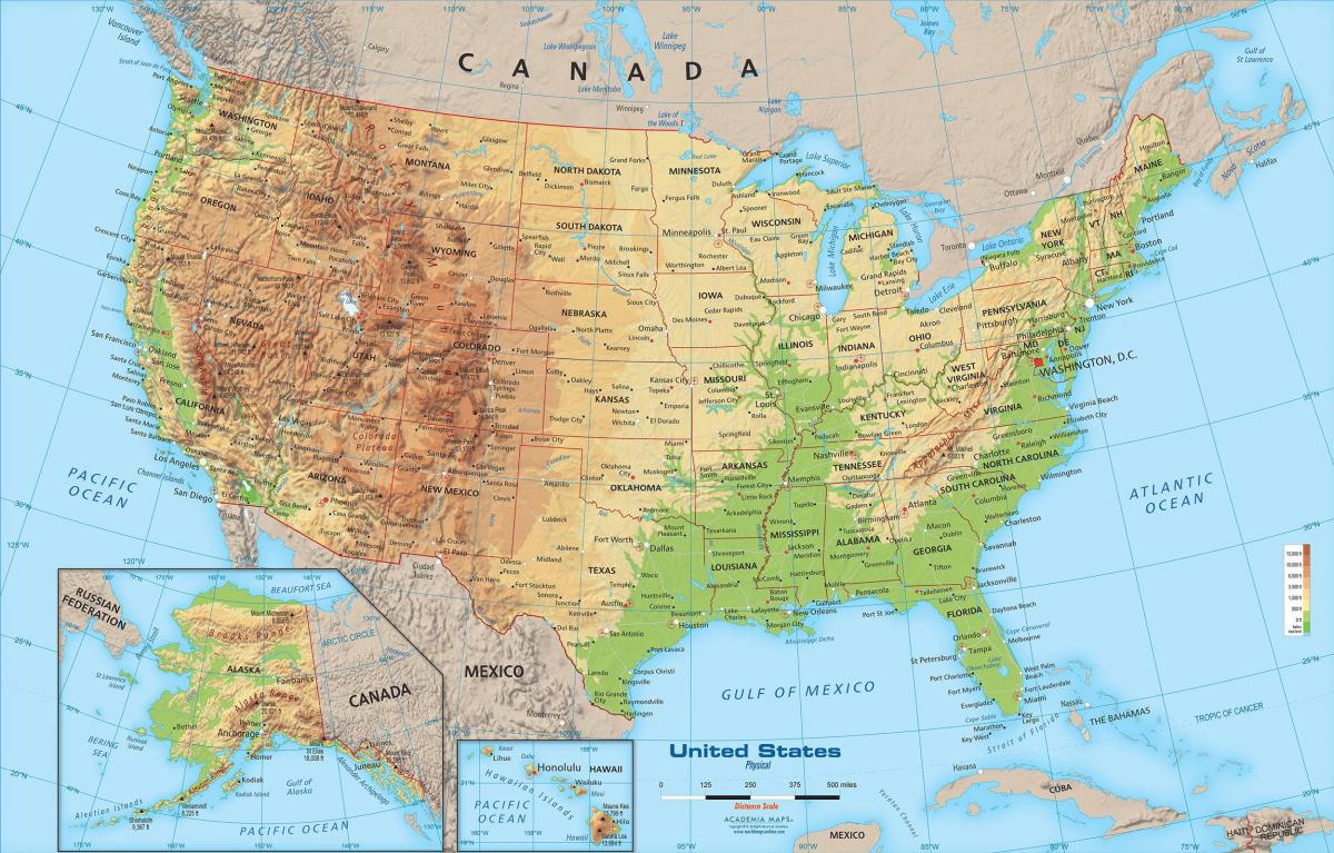 Carte du relief des États-Unis