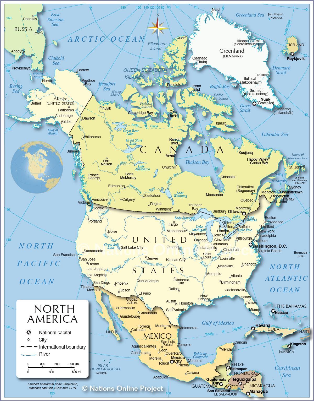 Carte des États-Unis et des pays limitrophes
